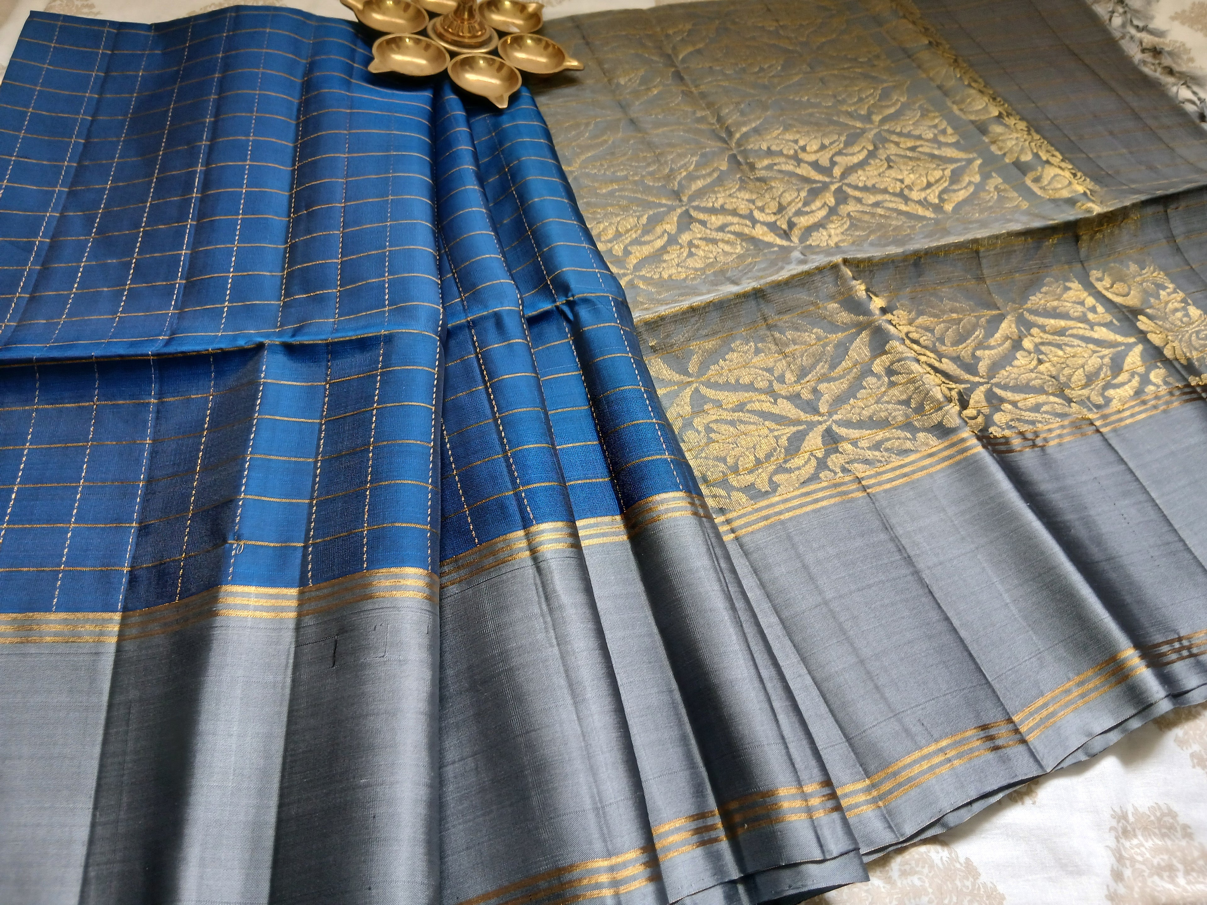 Royal Blue &amp; Silver Zari Saree