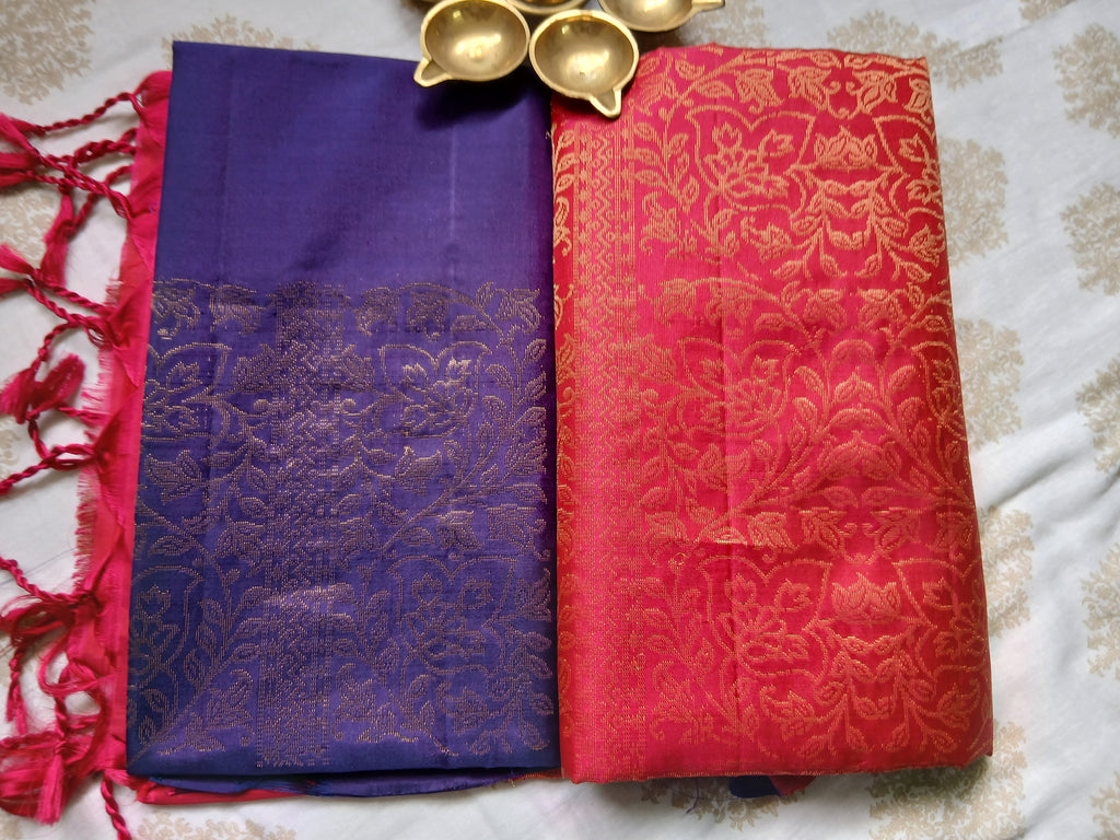 Royal Blue & Ruby Red Dual-Tone Silk Saree