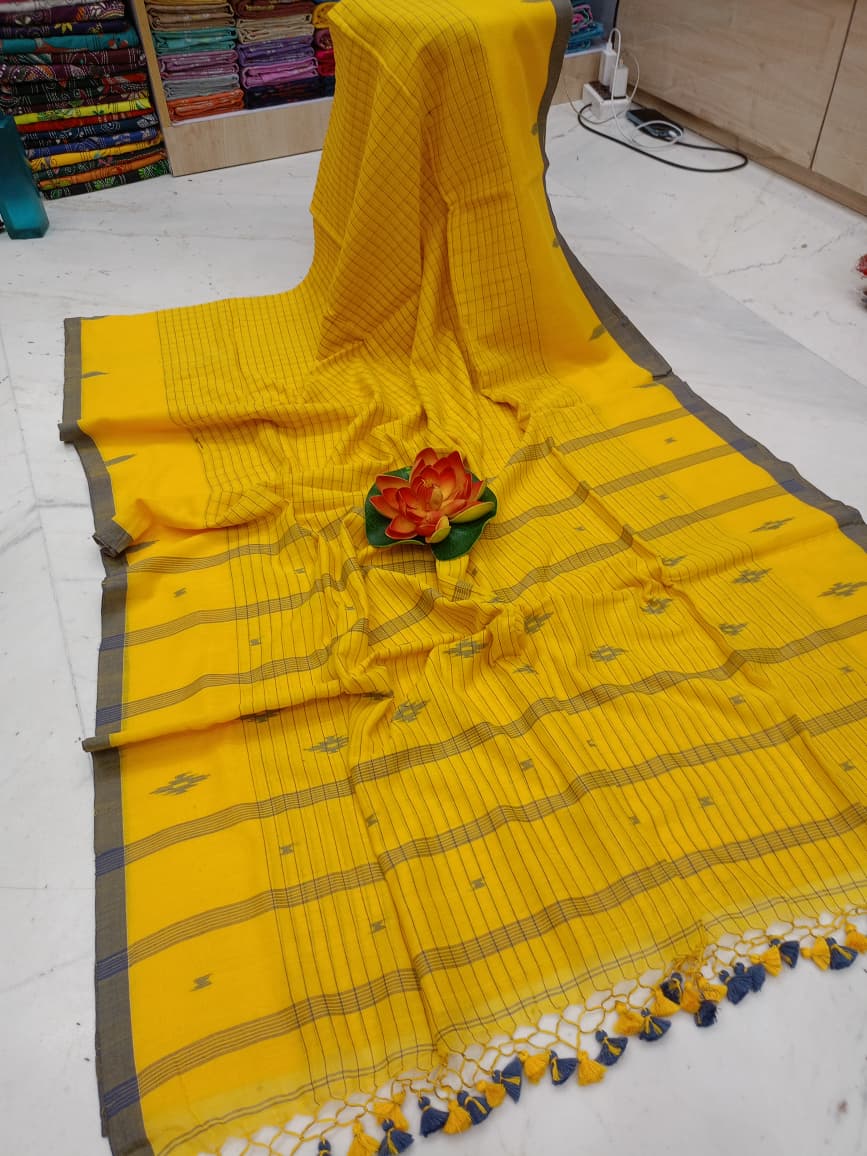 Bengal Cotton Saree – Sunshine Yellow Elegance
