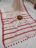 Bengal Cotton Saree – Ivory White with Red Border
