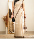 Bengal Cotton Saree – Ivory Checkered Grace