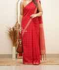 Bengal Cotton Saree – Crimson Checkered Elegance