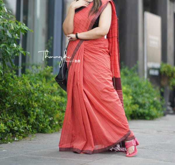 Bengal Cotton Saree – Coral Blossom Elegance