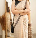 Bengal Cotton Saree – Sandstone Checkered Elegance