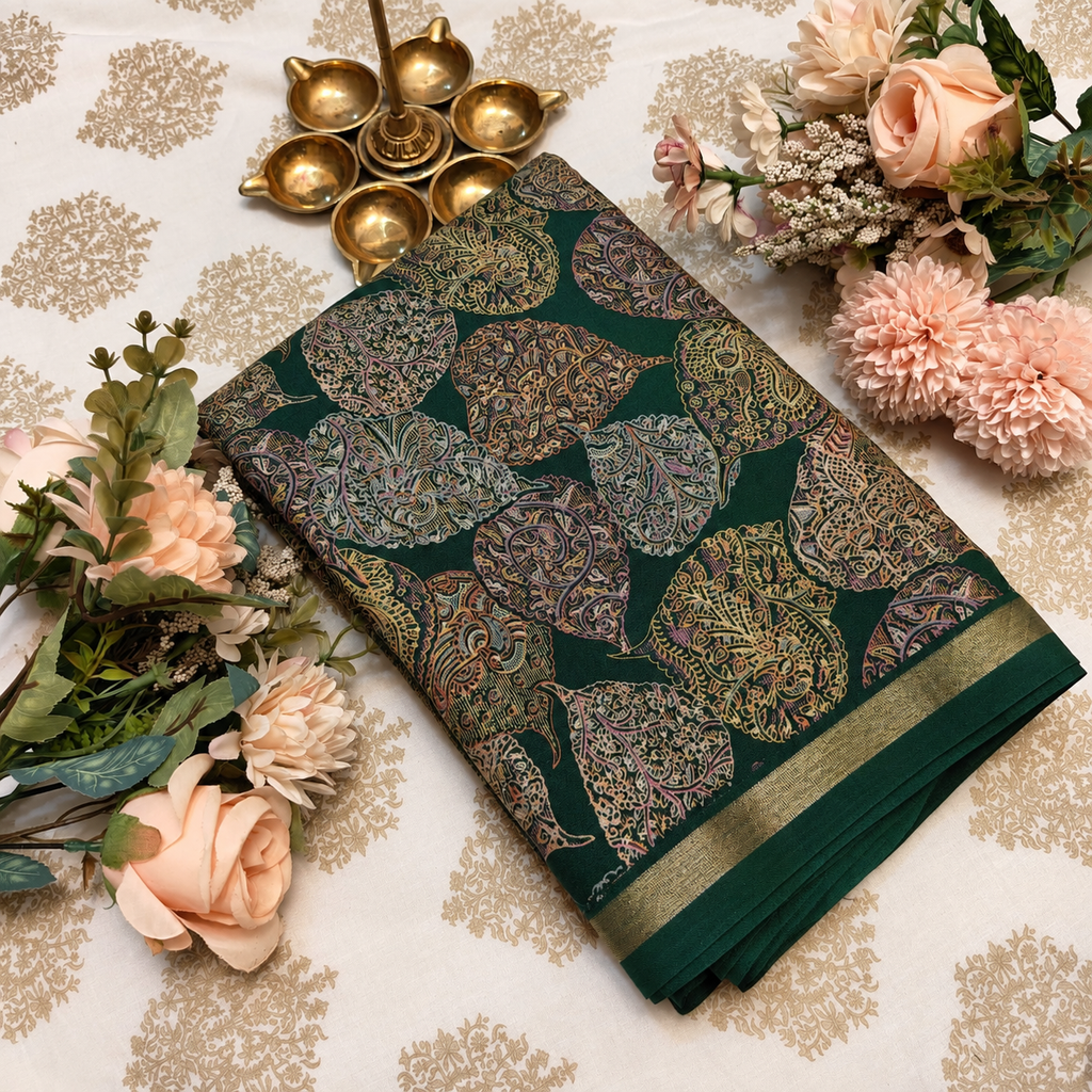 Bottle Green Paisley Saree