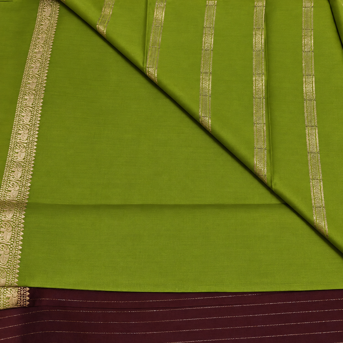Coffee Brown & Olive Green Crepe Saree