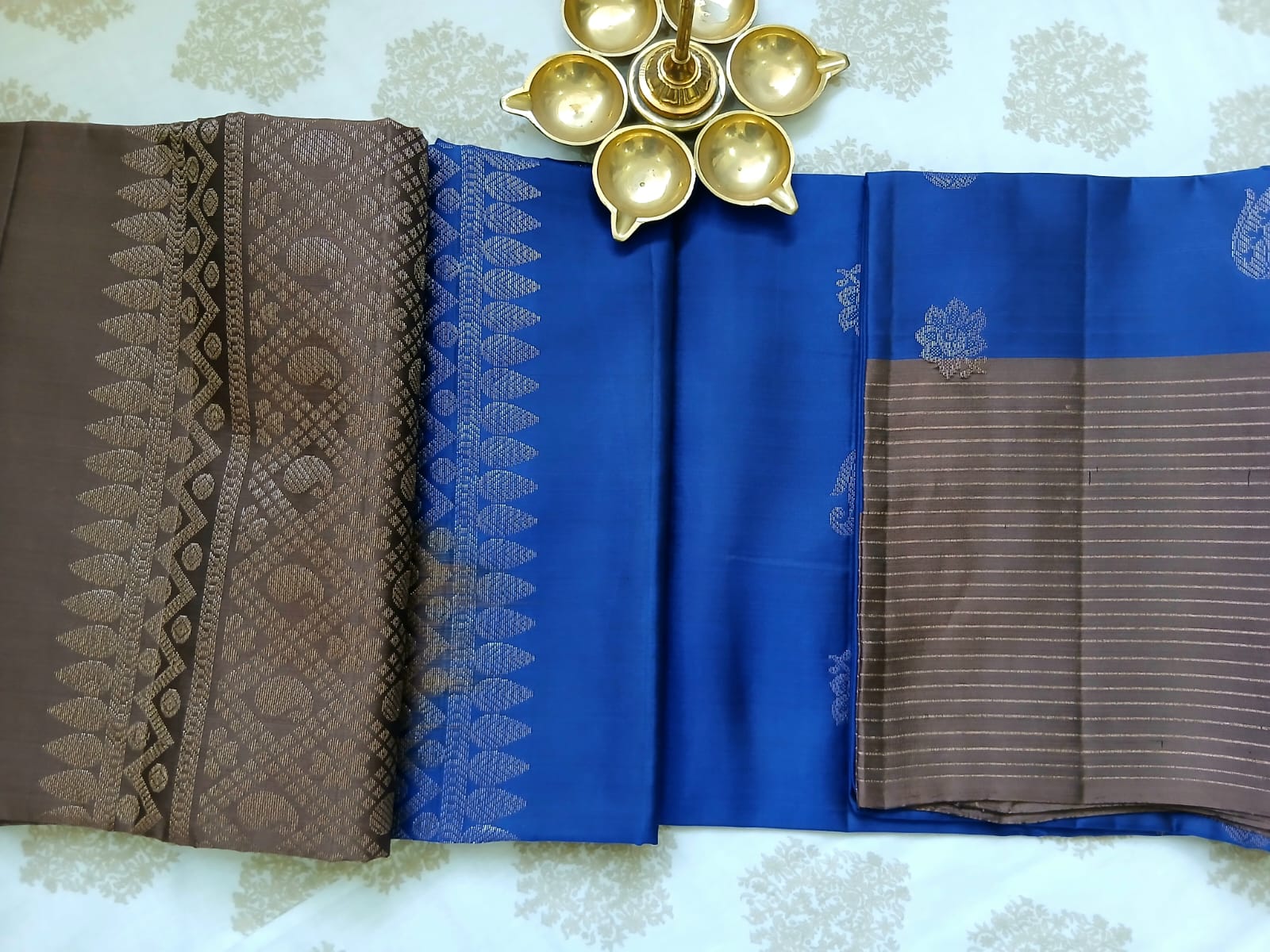 Dark Blue & Silver Grey Soft Silk Saree