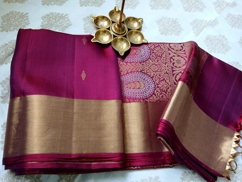 Dark Magenta Pink Soft Silk Saree