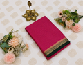 Deep Pink Crepe Saree with Green Zari Border