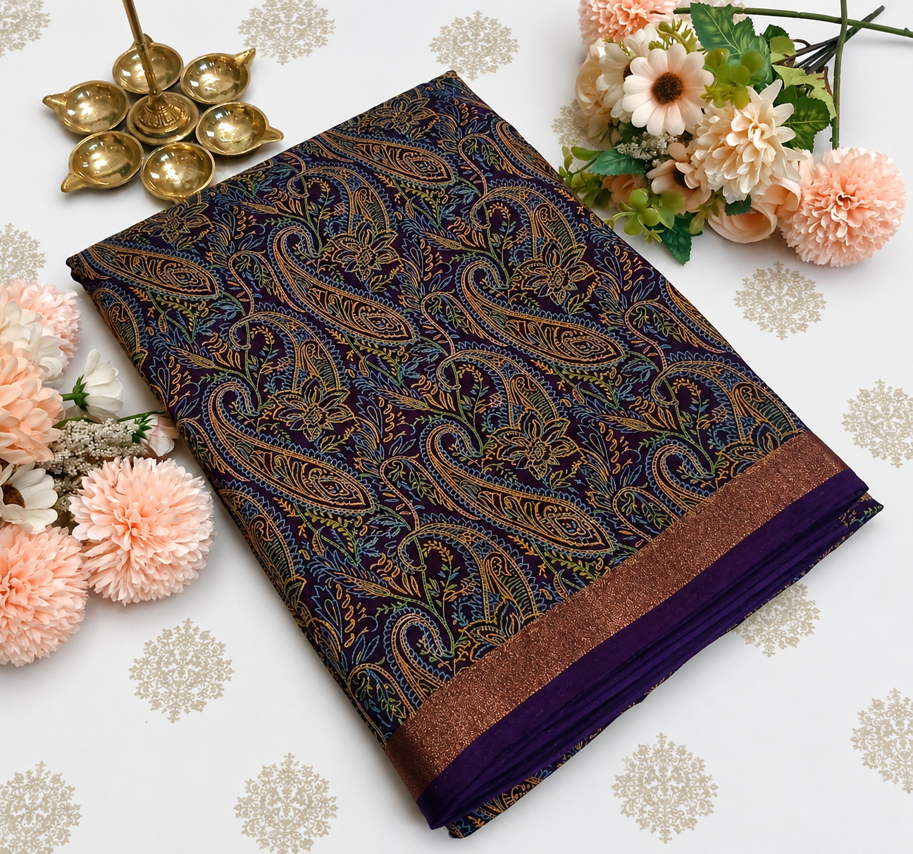 Deep violet printed saree
