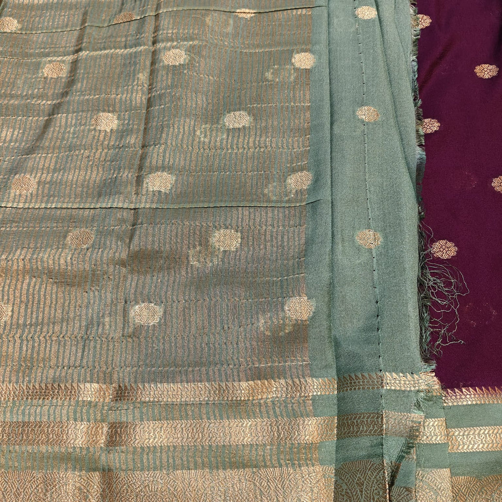 Deep Wine & Light Pastel Green Crepe Saree