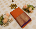Dual-Tone Orange Pure Silk Saree with Royal Violet Pallu