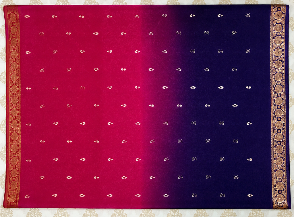 Dual-Tone Pink &amp; Royal Blue Chiffon Saree