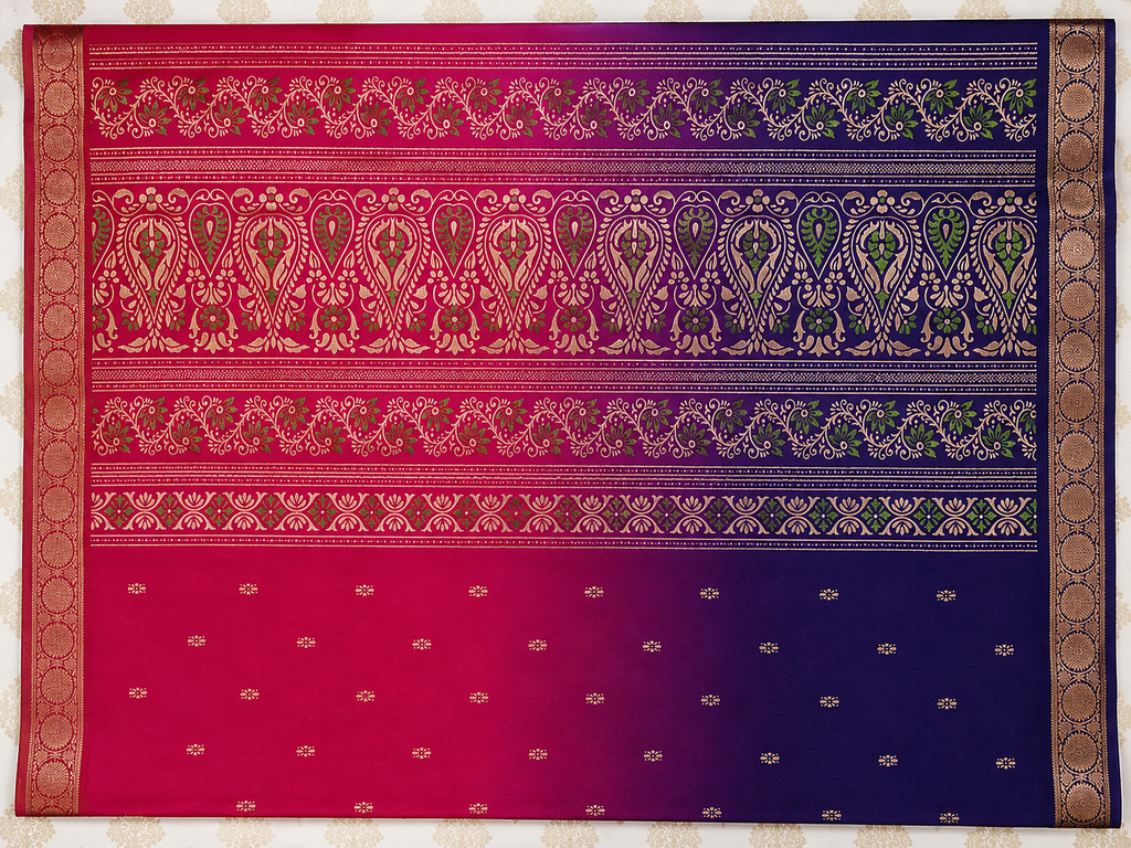 Dual-Tone Pink &amp; Royal Blue Chiffon Saree