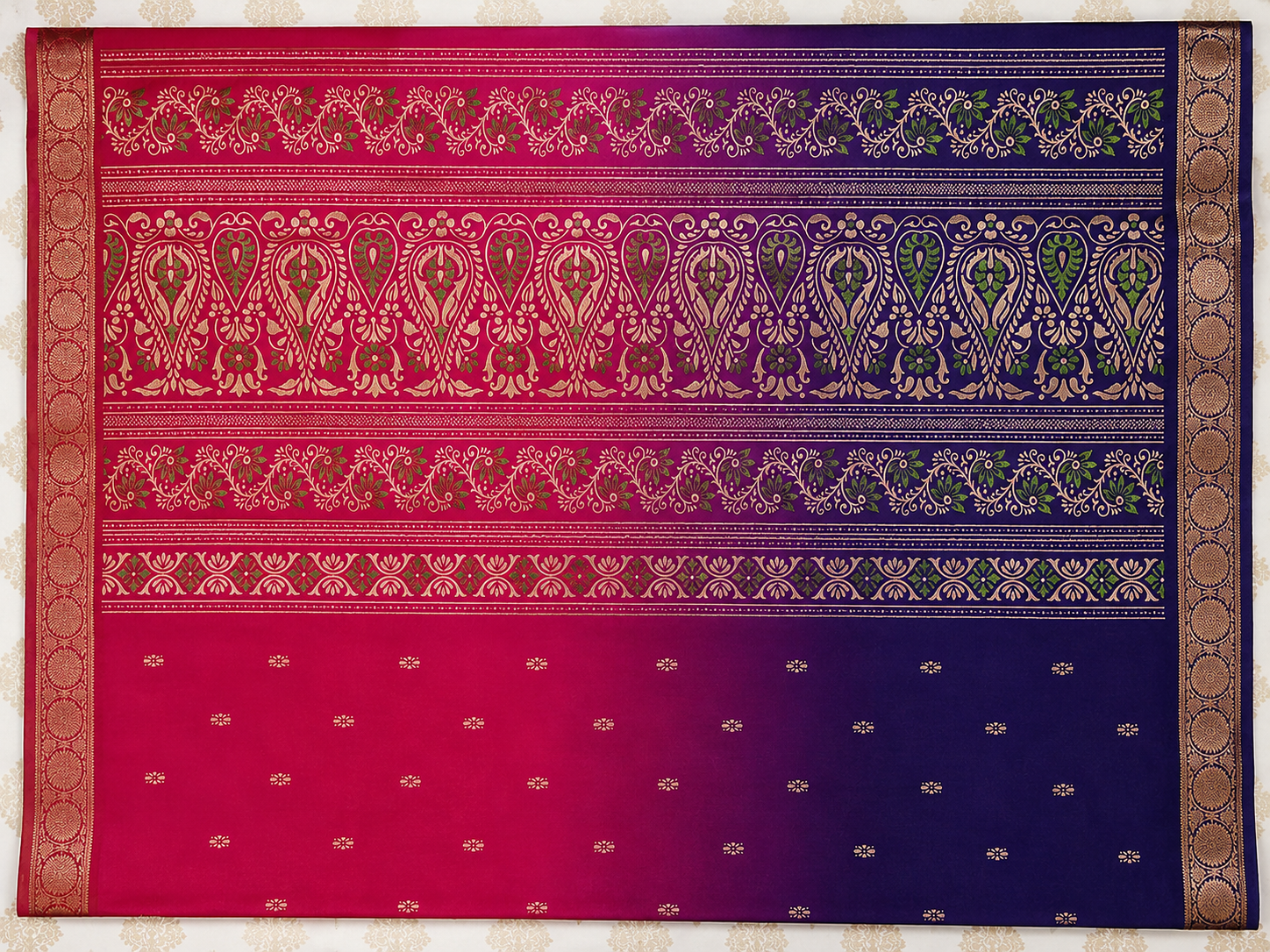 Dual-Tone Pink &amp; Royal Blue Chiffon Saree