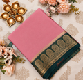 Dusty Rose Pink Saree with Dark Green Paisley Border