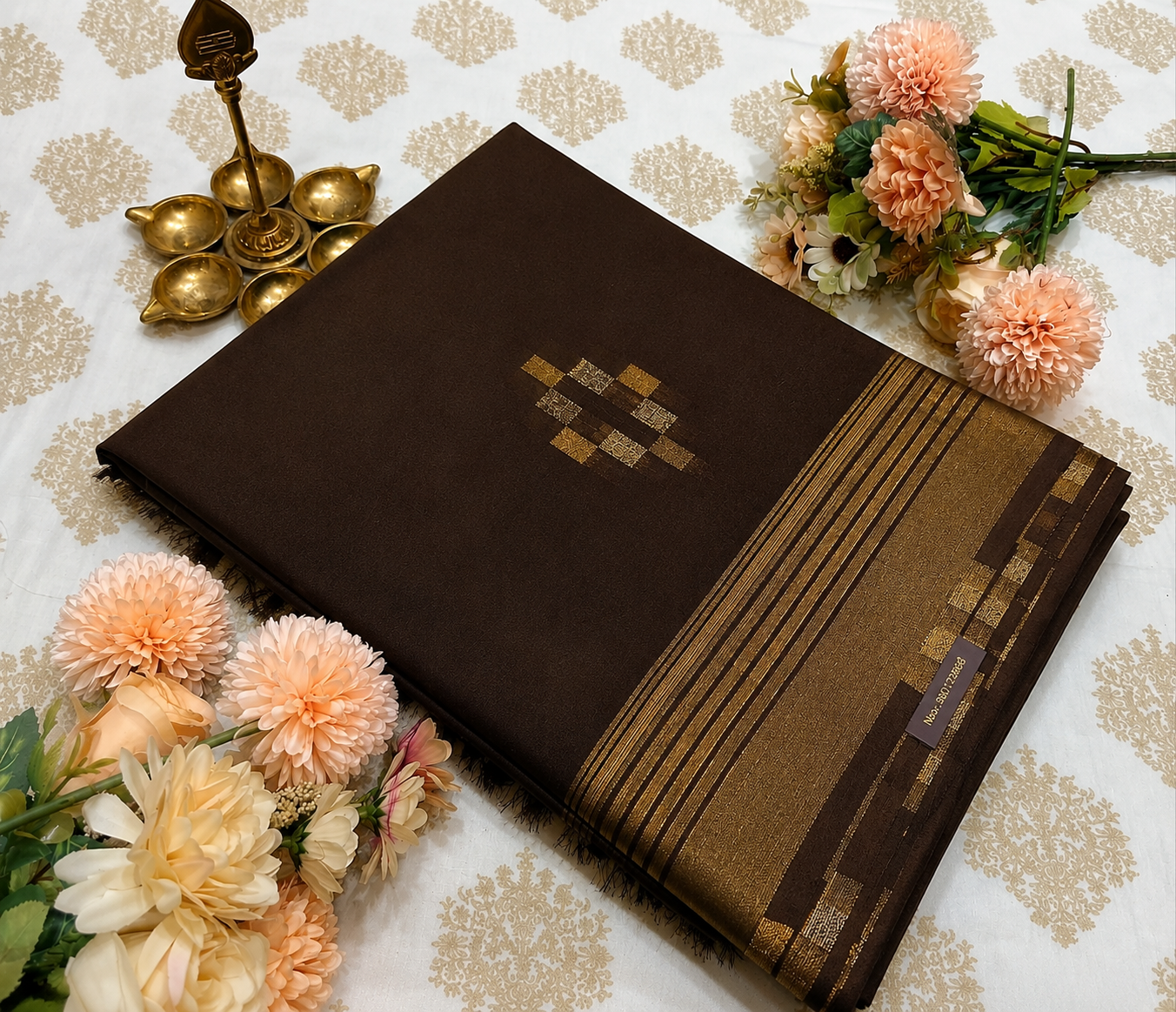 Elegant Coffee Brown Handloom Saree with Golden Zari Border