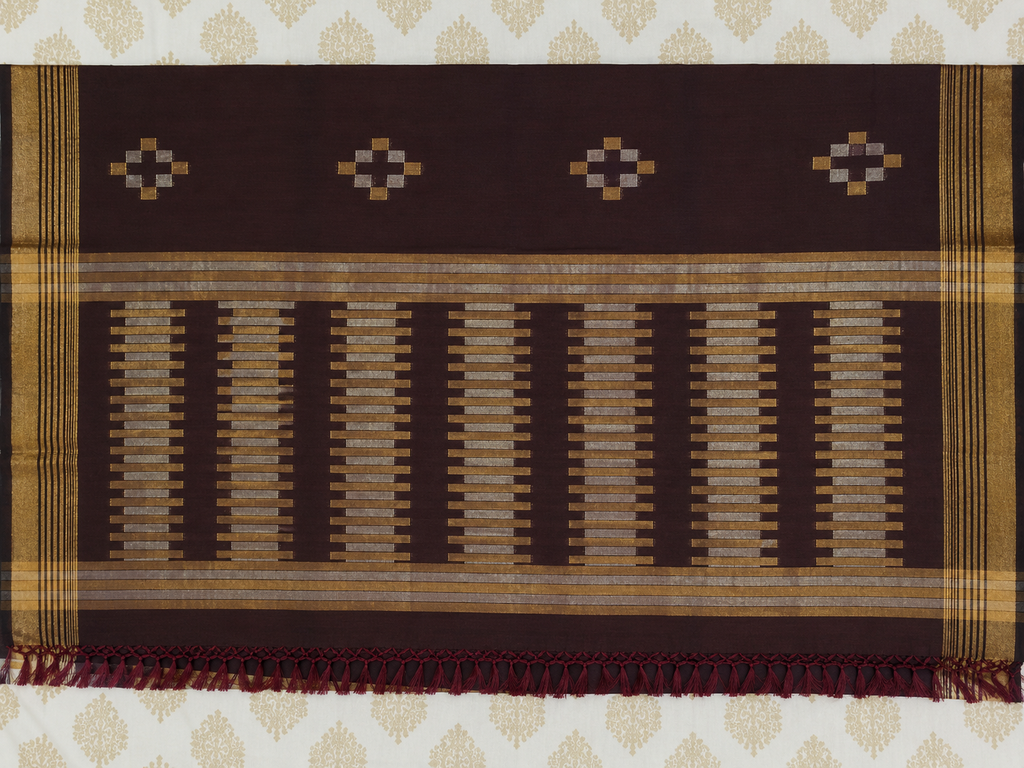Elegant Coffee Brown Handloom Saree with Golden Zari Border