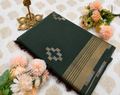 Elegant Grey Handloom Saree with Metallic Woven Border