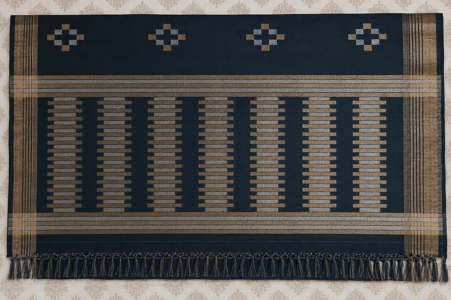 Elegant Grey Handloom Saree with Metallic Woven Border