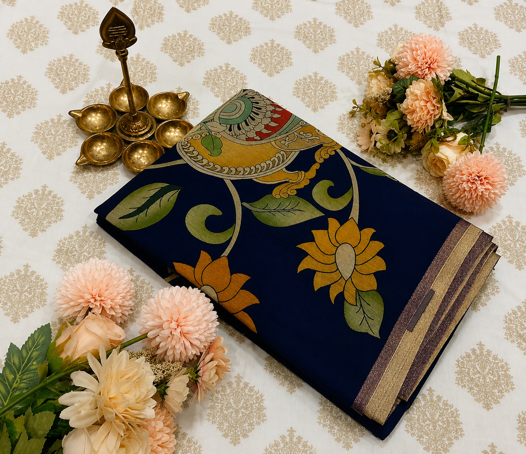 Elegant Royal Blue Kalamkari