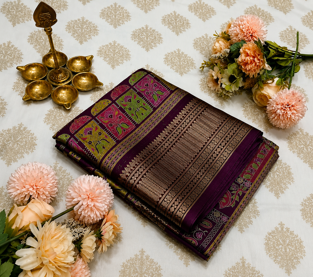 Elegant Wine Purple Traditional Woven Saree