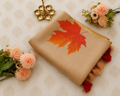 Golden Beige Linen Cotton Saree with Autumn Leaf Print