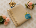 Golden Beige Linen Cotton Saree with Blue Floral Print