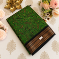 Green Paisley Print Saree with Black Copper Zari Borde