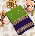 Green & Purple Crepe Saree with Paisley Border