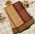 Kalyani Cotton Saree in Beige with Maroon Zari Border