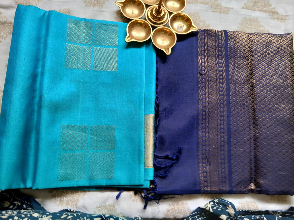 Sky Blue & Royal Blue Soft Silk Saree