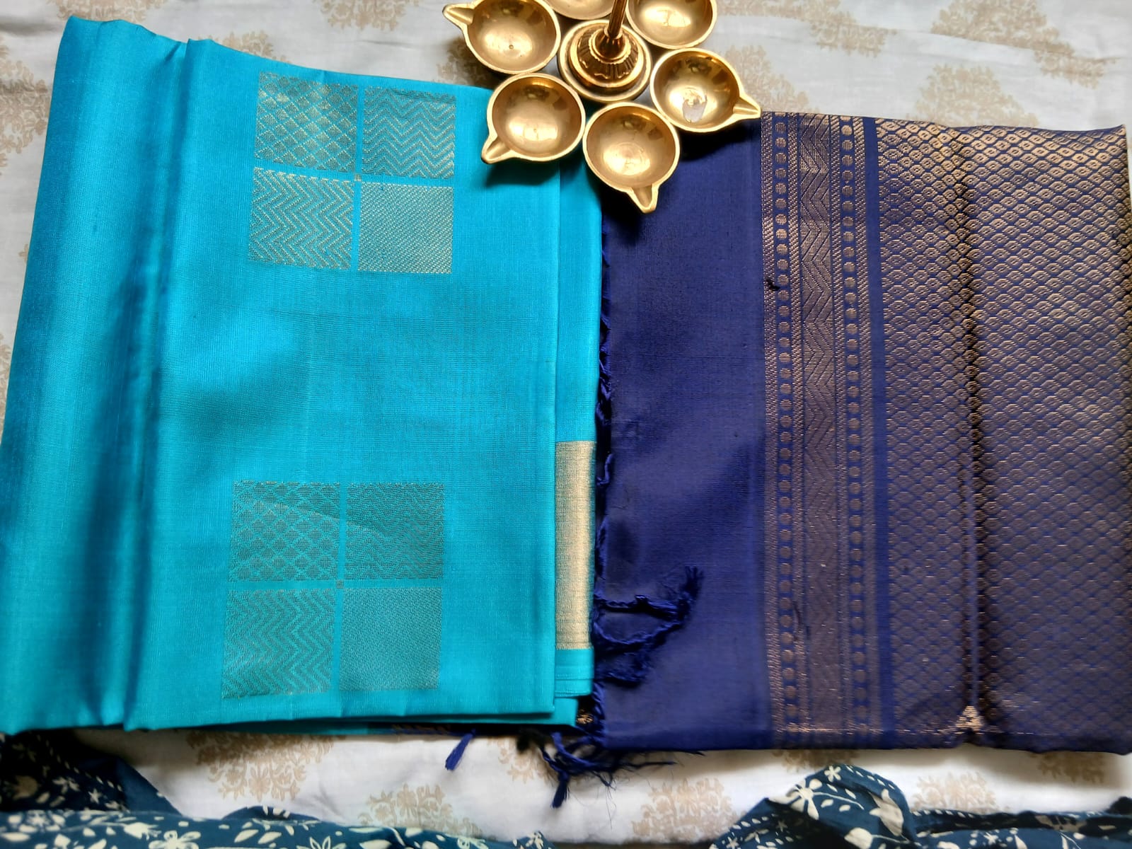 Sky Blue & Royal Blue Soft Silk Saree