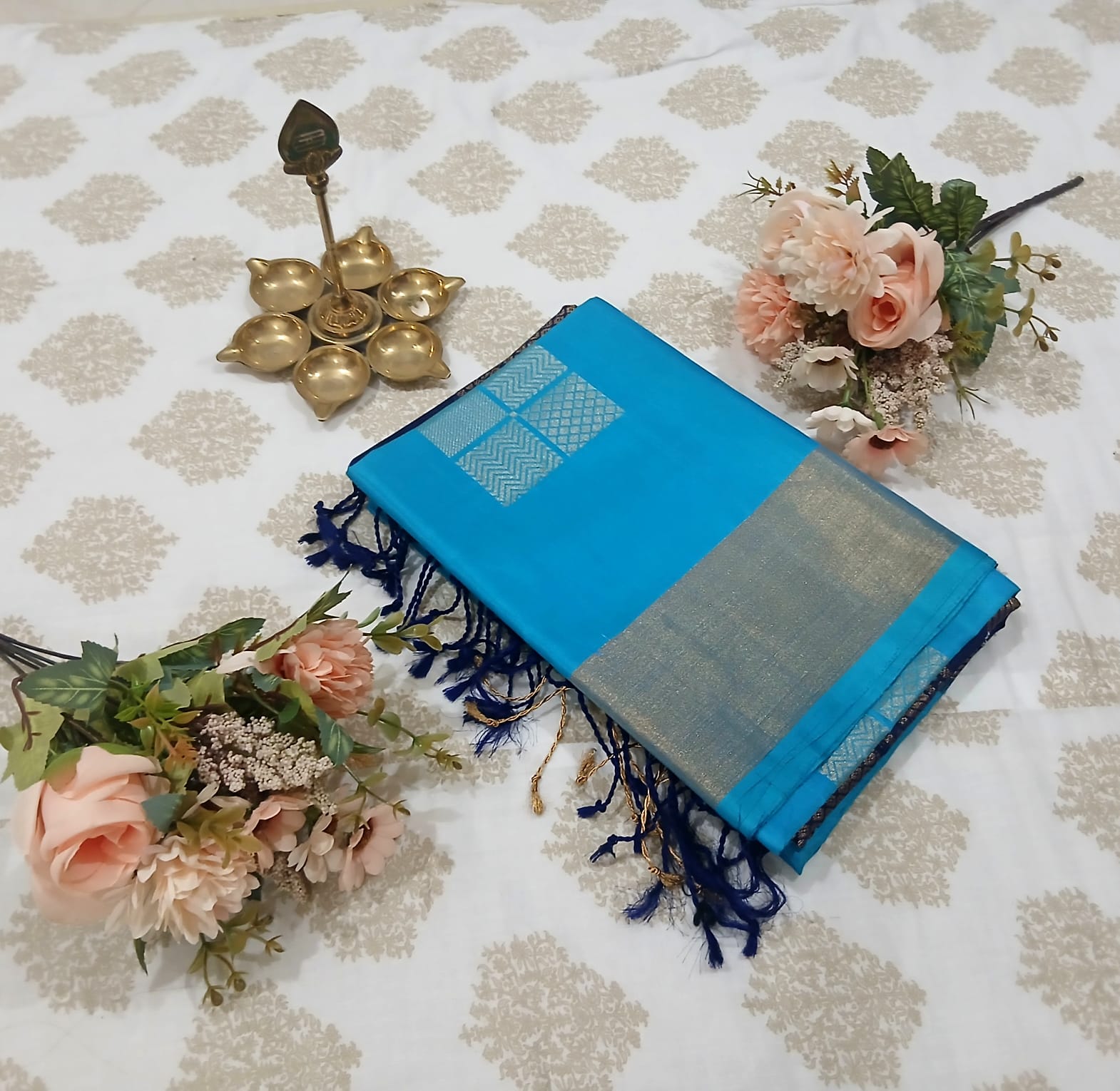 Sky Blue & Royal Blue Soft Silk Saree