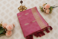 Pink Linen Cotton Saree with Zari Leaf Motifs