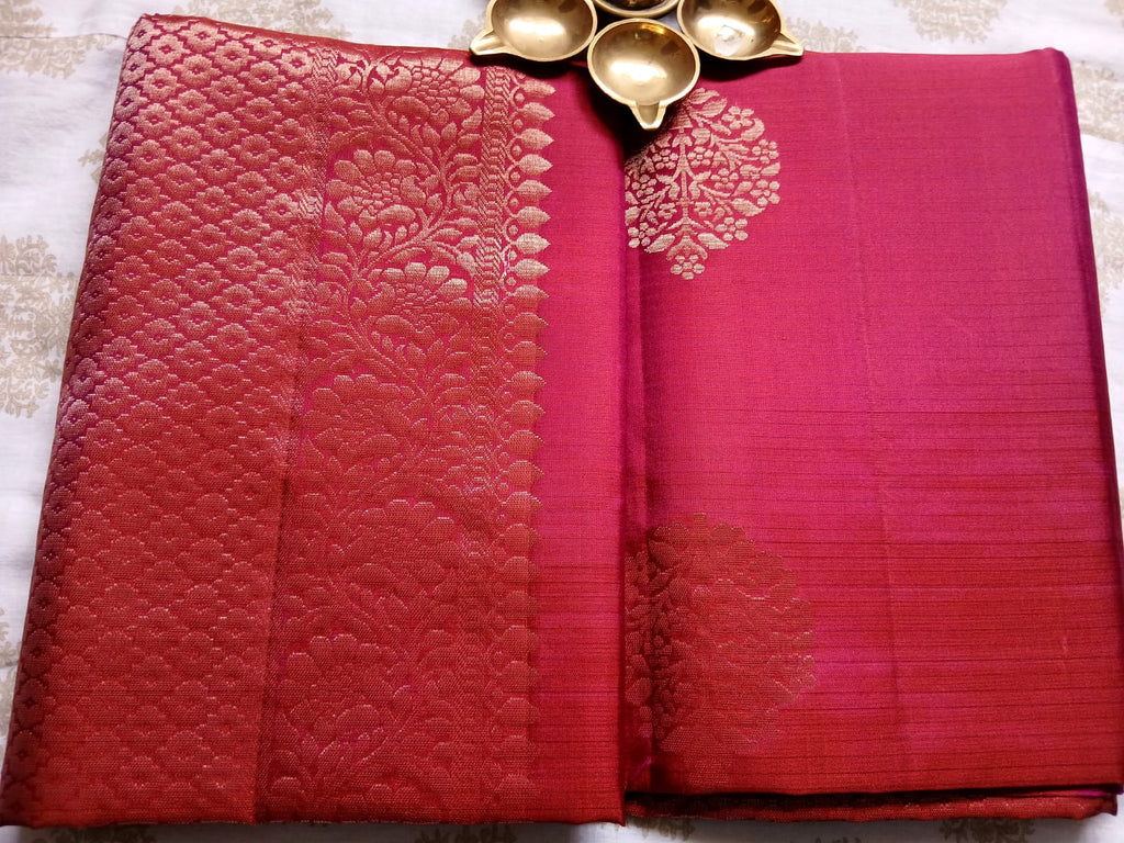 Magenta Self-Design Soft Silk Saree