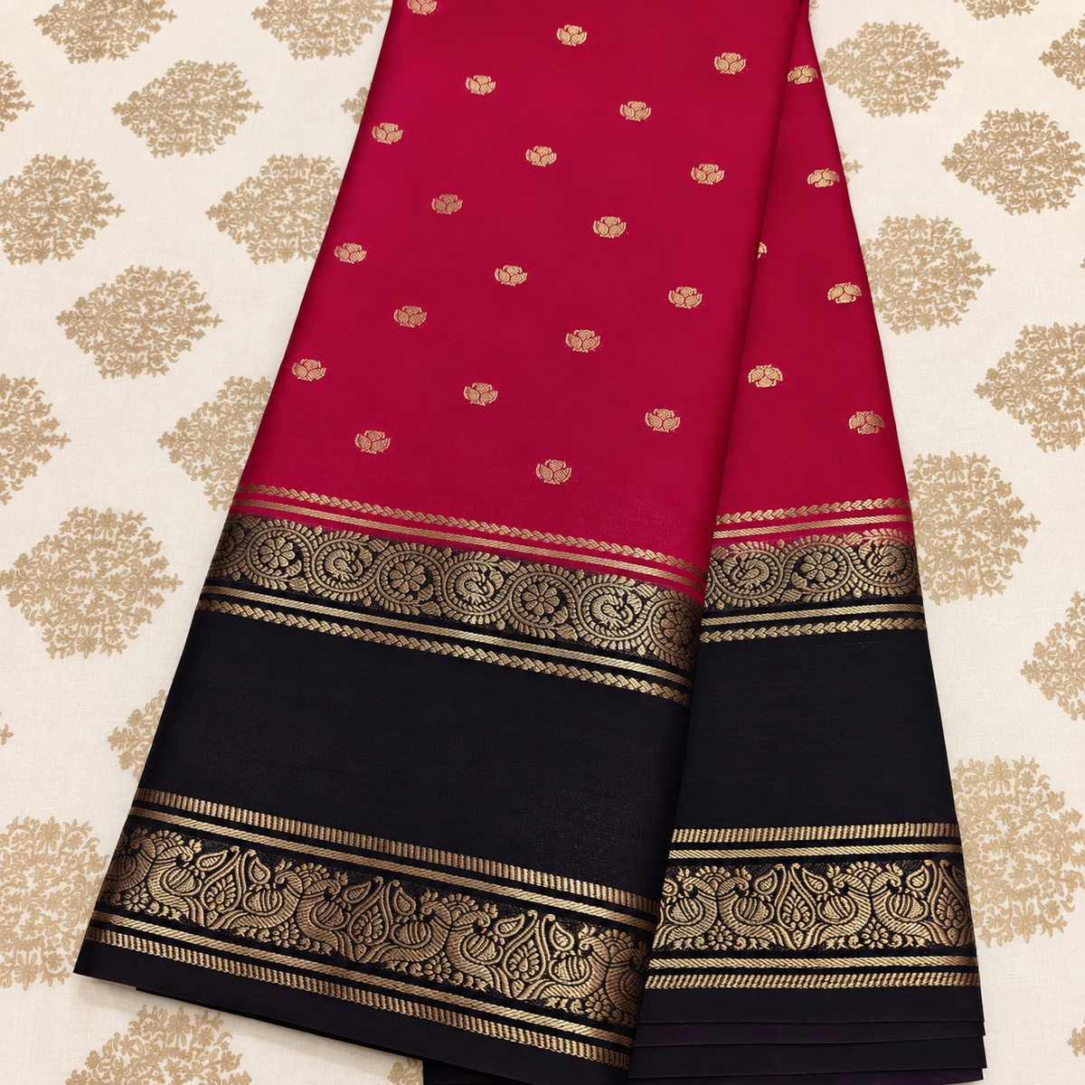Magenta & Dark Blue Zari Georgette-Crepe Saree