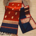 Maheshwari Silk Cotton Saree – Ruby Midnight Elegance