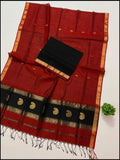 Maheshwari Silk Cotton Saree – Scarlet Noir Elegance