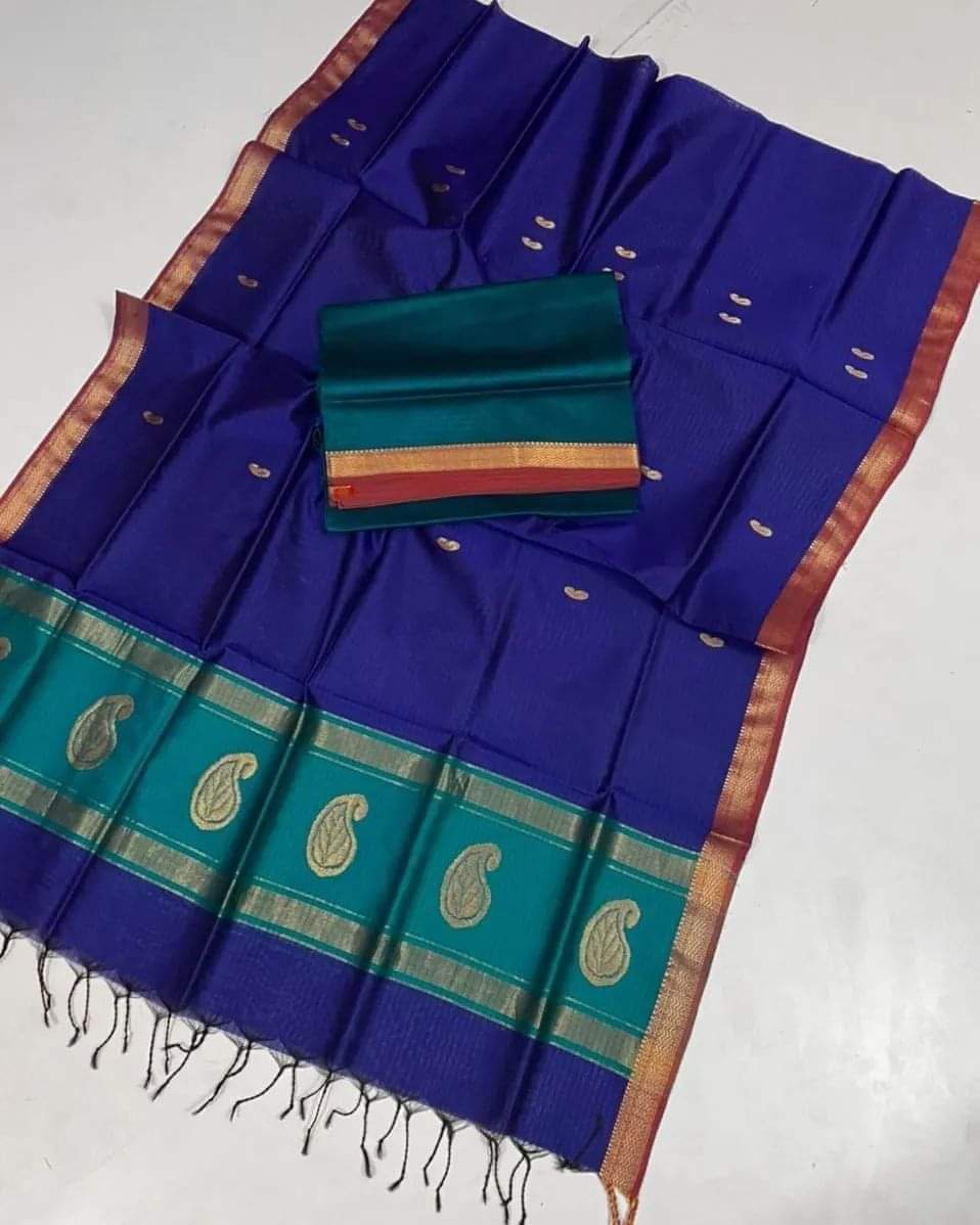 Maheshwari Silk Cotton Saree – Royal Azure Heritage