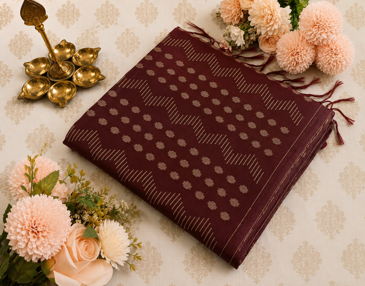 Deep Maroon Chanderi Cotton-Geometric