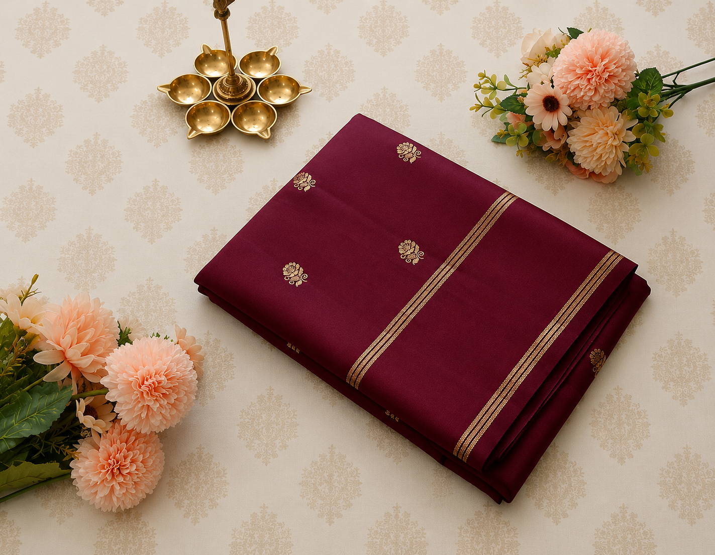 Maroon Viscose Silk Saree with Elegant Zari Buttis