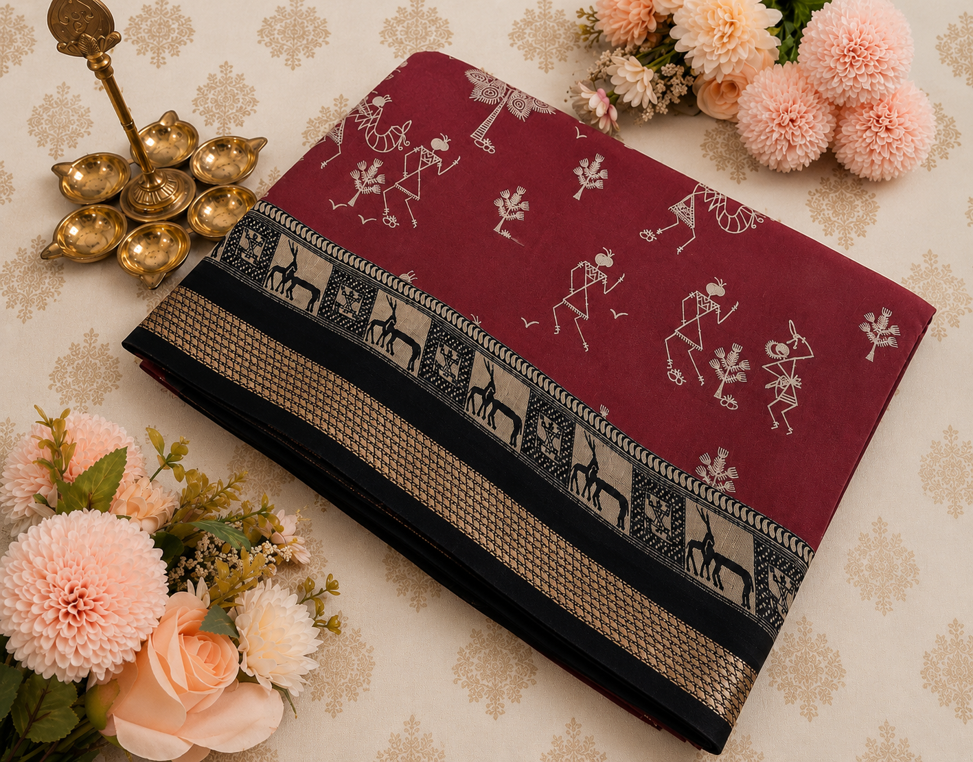 Deep Maroon with Black Contrast Border