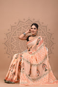 Mulmul Cotton Saree – Peach Blossom Charm