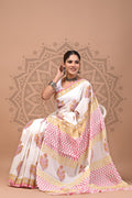 Mulmul Cotton Saree – Sunshine Blossom Elegance