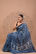 Mulmul Cotton Saree – Indigo Mosaic Grace