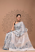 Mulmul Cotton Saree – Powder Blue Heritage Bloom