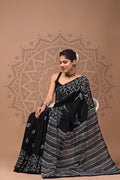 Mulmul Cotton Saree – Midnight Noir Elegance