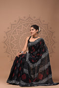 Mulmul Cotton Saree – Crimson Noir Heritage