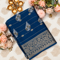 Navy Blue Saree with Floral Motifs & Intricate Border